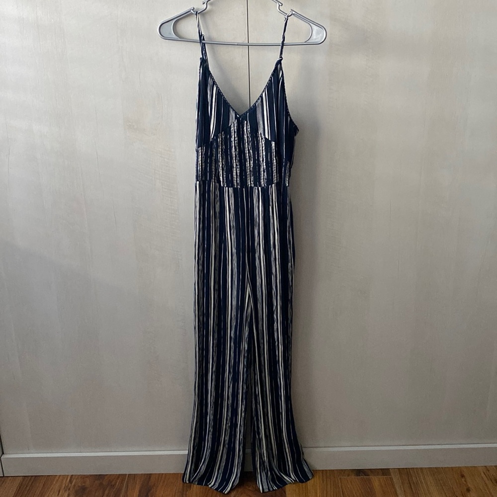 Dark navy blue striped jumpsuit
